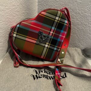 Vivienne Westwood Derby Heart Plaid Hot Pink and Green Crossbody Purse